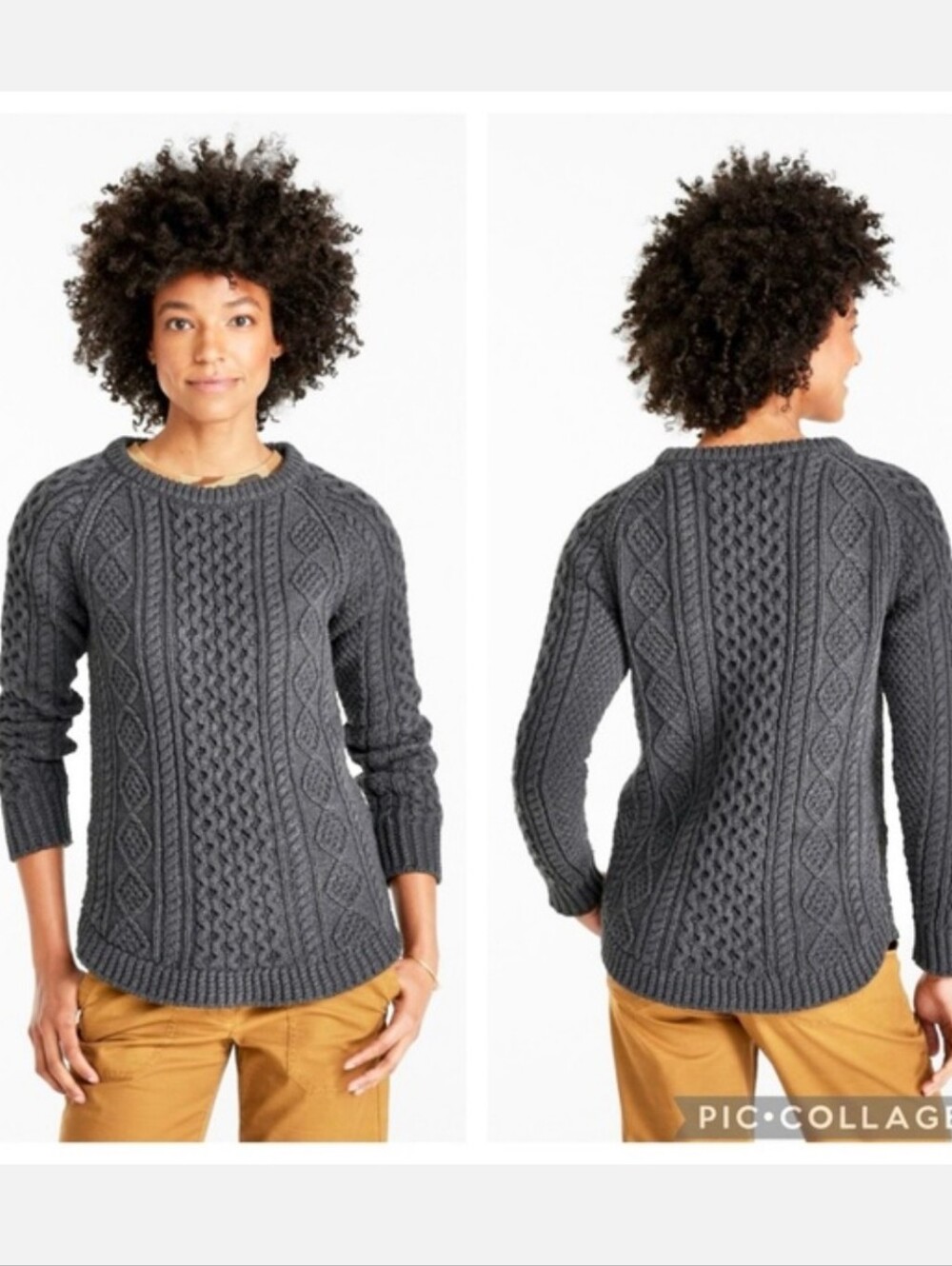 LL Bean Signature Navy Cable Knit 100% Cotton Tunic Crewneck Fishermen Sweater S